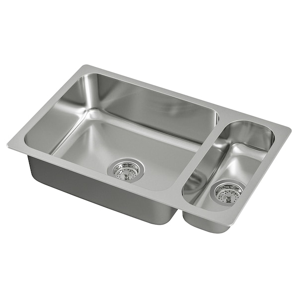 IKEA HILLESJÖN 1 1/2 bowl dual mount sink, stainless steel, 29 1/2x18 1/8 in, Ikea Ireland | 3140QMDJN