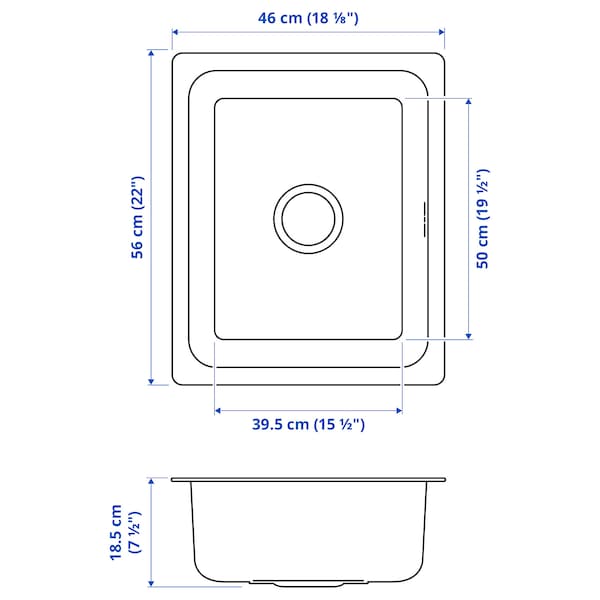 IKEA HILLESJÖN sink, stainless steel, 22x18 1/8 in, Ikea Ireland | 4091XGOEQ