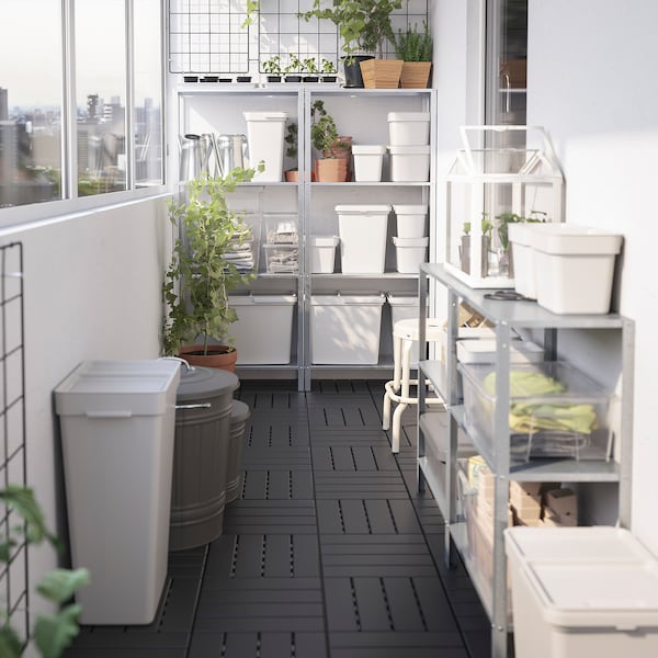 IKEA HÅLLBAR Bin with lid, light gray, Lower outer measure depth: 11 7/8 in, Ikea Ireland | 8471NFYPD