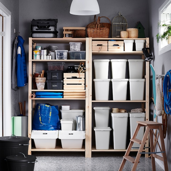 IKEA HÅLLBAR Bin with lid, light gray, Lower outer measure depth: 11 7/8 in, Ikea Ireland | 8471NFYPD