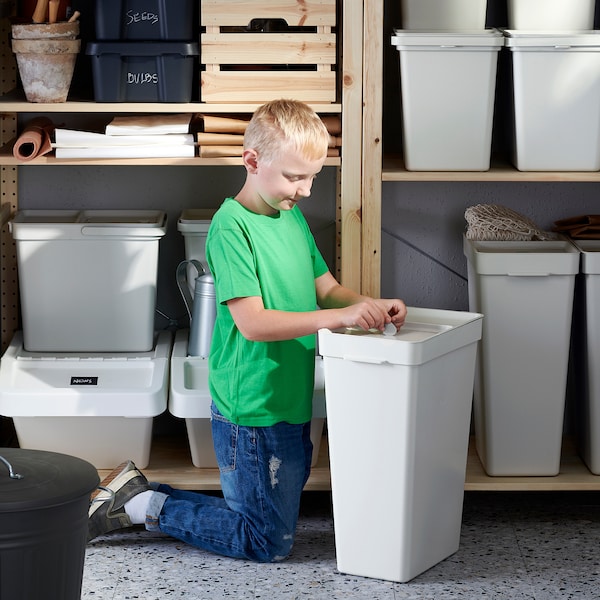 IKEA HÅLLBAR Bin with lid, light gray, Lower outer measure depth: 11 7/8 in, Ikea Ireland | 8471NFYPD