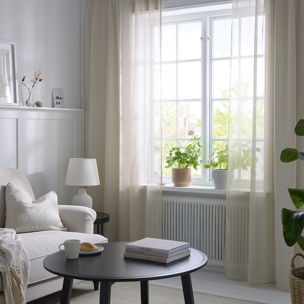IKEA HÄLLEBRÄCKA sheer curtains, 1 pair, light beige, 57x98 in, Ikea Ireland | 6438IMTNP