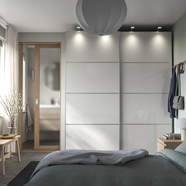 IKEA HOKKSUND 4 panels for sliding door frame, high gloss light gray light gray, 39 3/8x92 7/8 in, Ikea Ireland | 9273HIOGZ