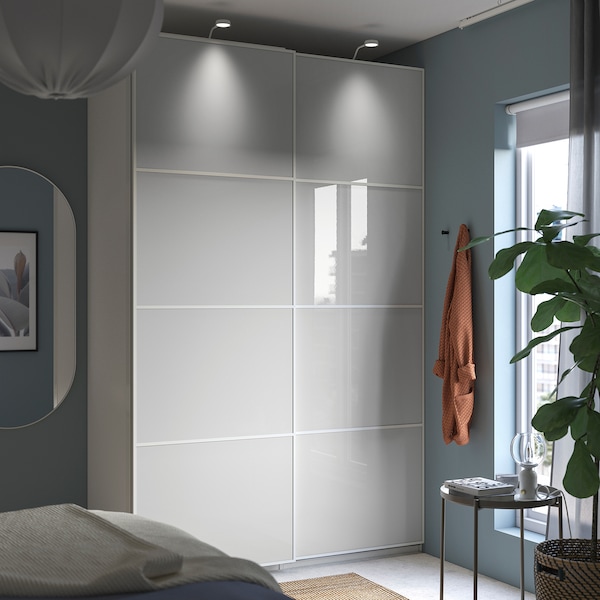 IKEA HOKKSUND 4 panels for sliding door frame, high gloss light gray, 29 1/2x92 7/8 in, Ikea Ireland | 2501RXTAP