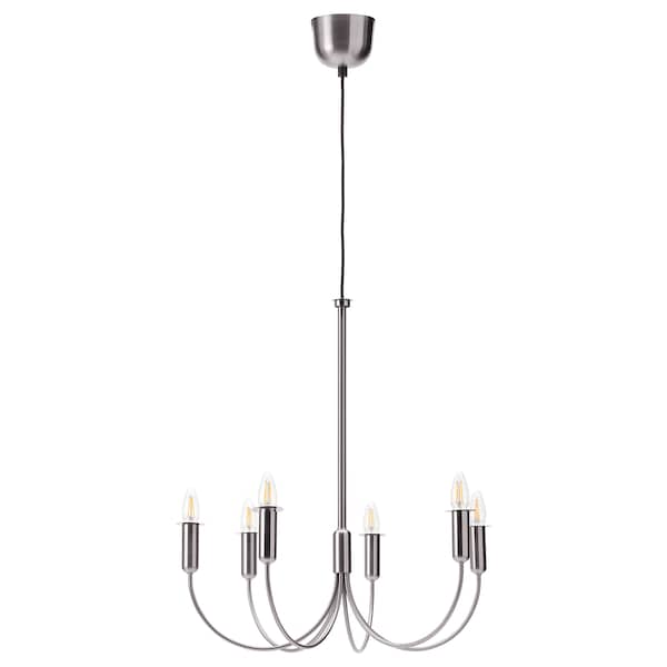 IKEA HÅRMÖJA chandelier, 6-armed, brushed stainless steel, 24 in, Ikea Ireland | 6451ZLYSM