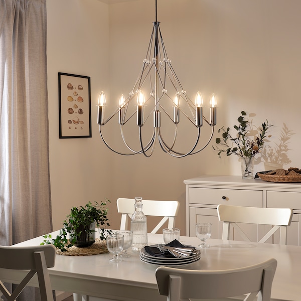 IKEA HÅRMÖJA chandelier, 6-armed, brushed stainless steel, 24 in, Ikea Ireland | 6451ZLYSM