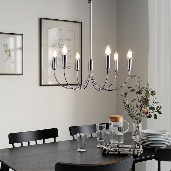 IKEA HÅRMÖJA chandelier, 6-armed, brushed stainless steel, 24 in, Ikea Ireland | 6451ZLYSM