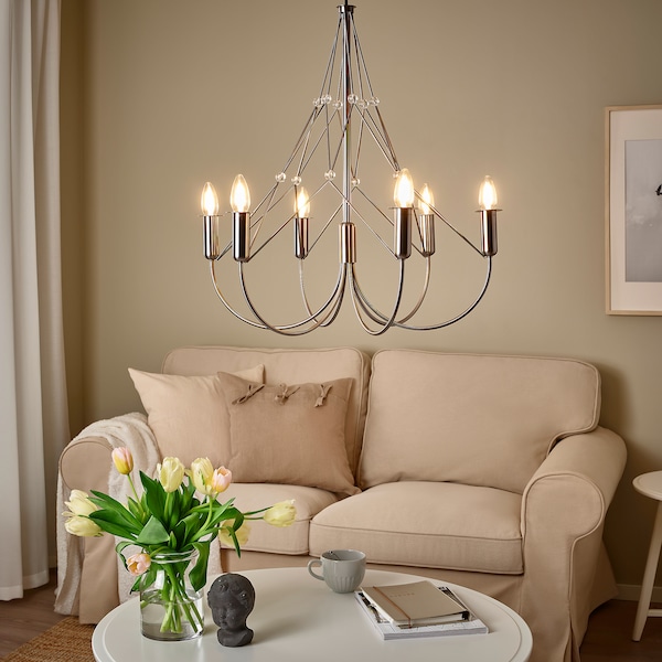 IKEA HÅRMÖJA chandelier, 6-armed, brushed stainless steel, 24 in, Ikea Ireland | 6451ZLYSM