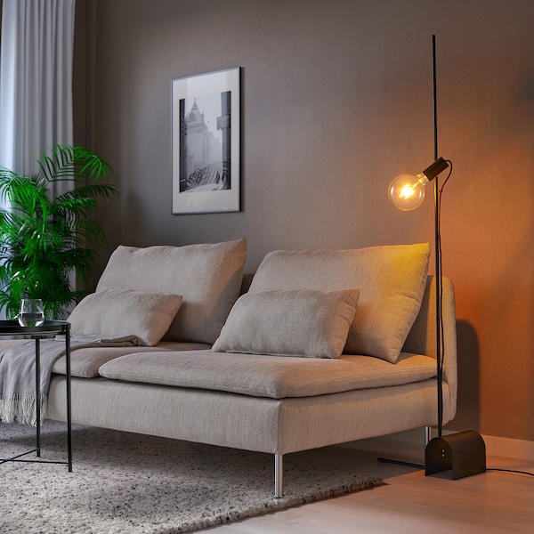 IKEA HÅRSLINGA / LUNNOM floor lamp with LED bulb Black / Clear Glass, Ikea Ireland | 2643BOKDG