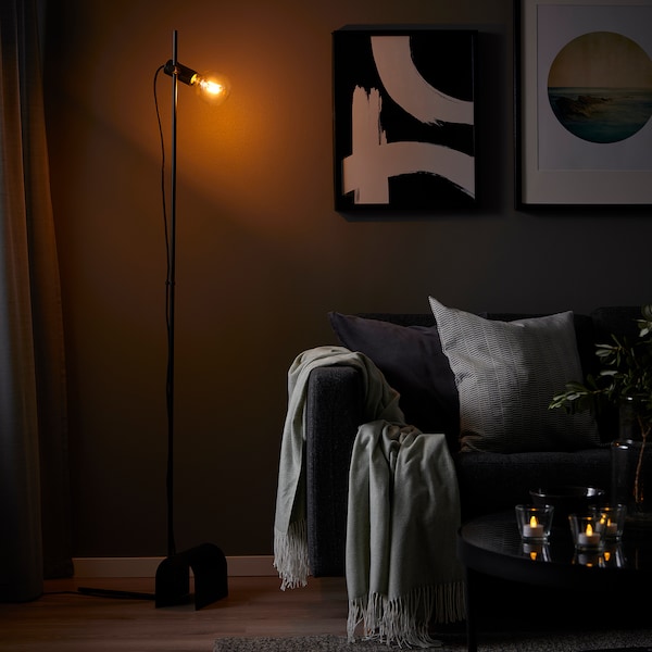 IKEA HÅRSLINGA floor lamp with LED bulb Black, Ikea Ireland | 4679AHPQL