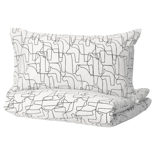 IKEA HÄSTHAGE duvet cover and pillowcase(s), King White / Black, Ikea Ireland | 9753JLGYM