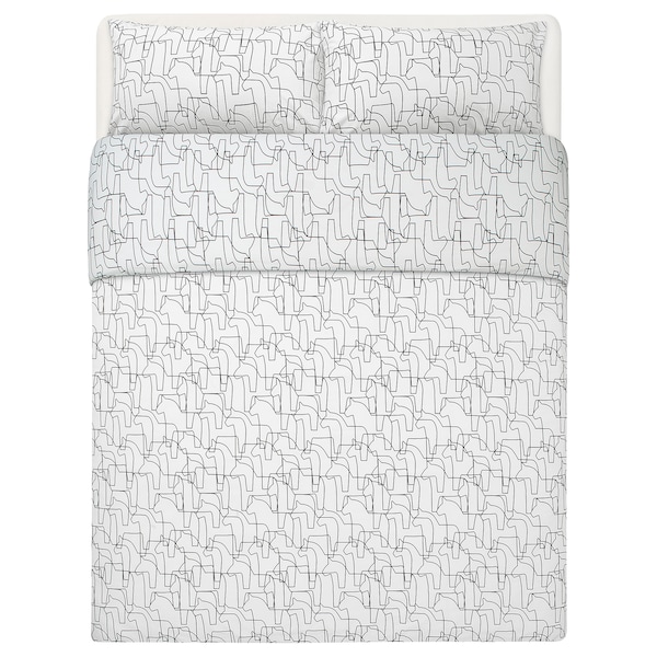 IKEA HÄSTHAGE duvet cover and pillowcase(s), Full/Queen White / Black, Ikea Ireland | 6743SMGIZ