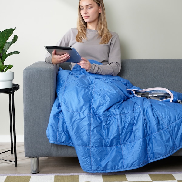 IKEA HYBRIDLÄRK blanket/bag, dark blue/light blue, 51 ¼x74 ¾/15 ¾x15 ¾ in, Ikea Ireland | 7495QHSNT