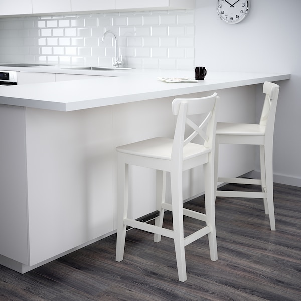 IKEA INGOLF Bar stool with backrest, white, 24 3/4 in, Ikea Ireland | 7431STYRP