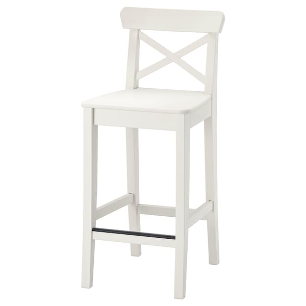 IKEA INGOLF Bar stool with backrest, white, 24 3/4 in, Ikea Ireland | 7431STYRP