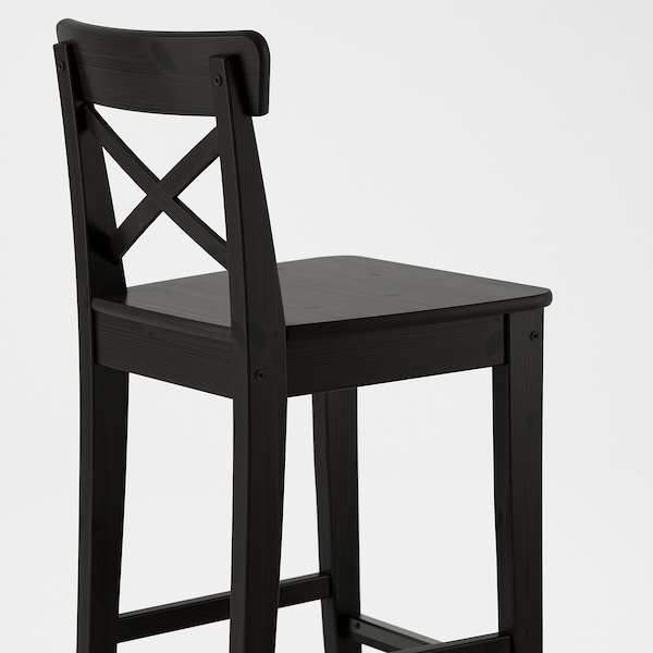 IKEA INGOLF bar stool with backrest, 29 1/8 in Brown / Black, Ikea Ireland | 2538EMAFJ