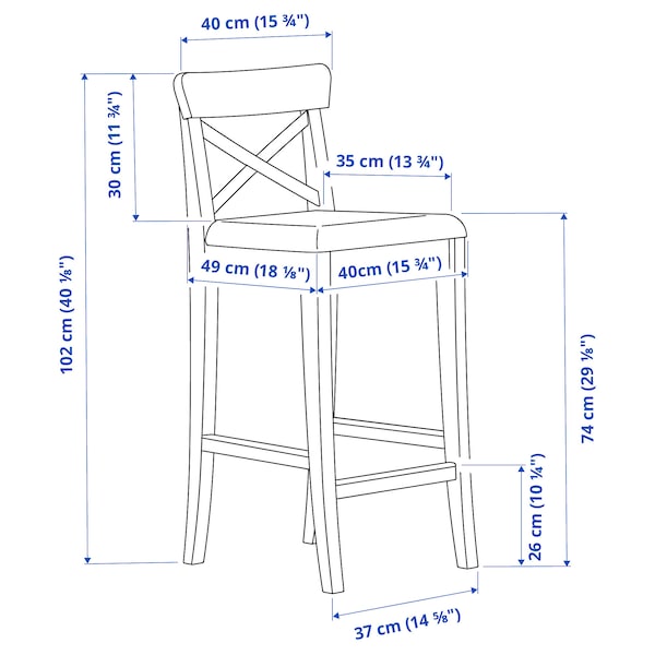 IKEA INGOLF bar stool with backrest, 29 1/8 in Brown / Black, Ikea Ireland | 2538EMAFJ