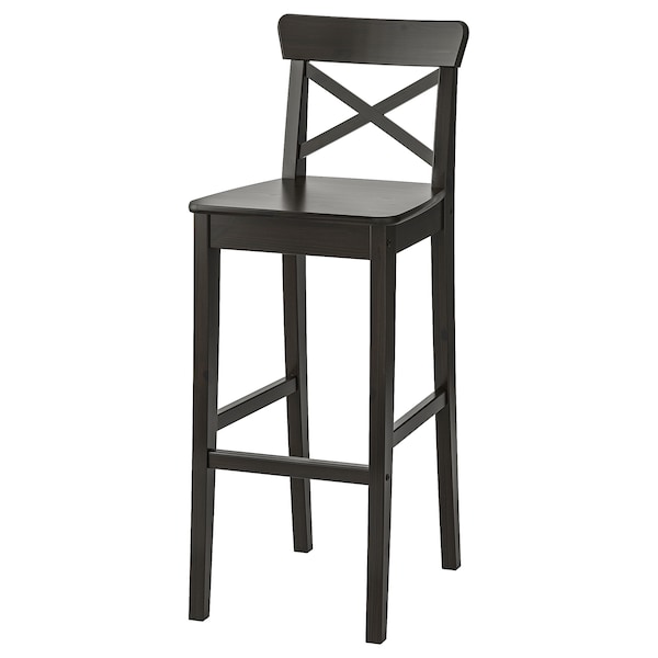 IKEA INGOLF bar stool with backrest, 29 1/8 in Brown / Black, Ikea Ireland | 2538EMAFJ