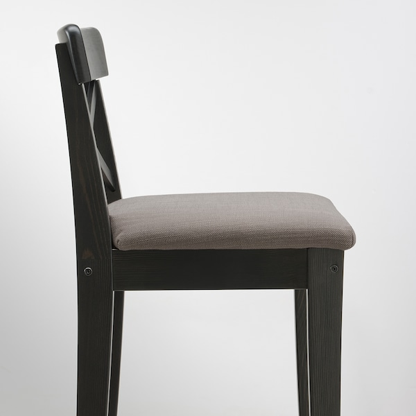 IKEA INGOLF bar stool with backrest, brown-black/Nolhaga gray-beige, 25 5/8 in, Ikea Ireland | 8270METKW