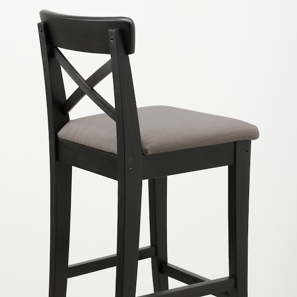 IKEA INGOLF bar stool with backrest, brown-black/Nolhaga gray-beige, 25 5/8 in, Ikea Ireland | 8270METKW