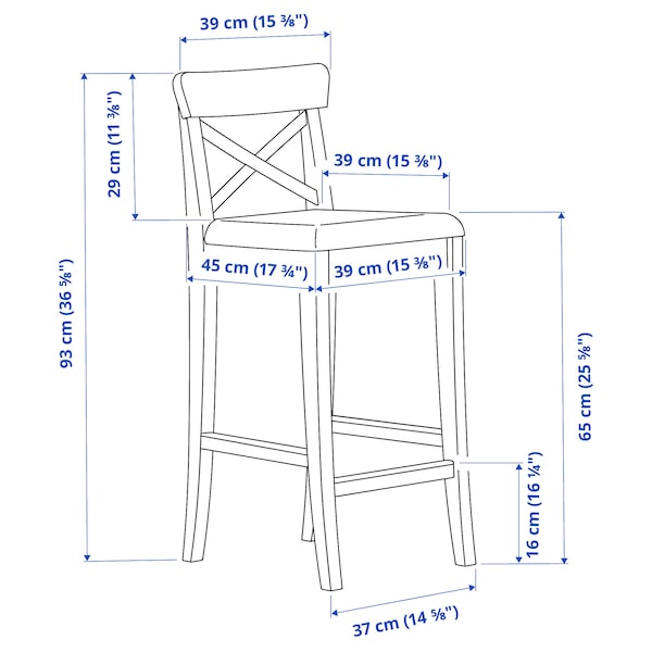 IKEA INGOLF bar stool with backrest, brown-black/Nolhaga gray-beige, 25 5/8 in, Ikea Ireland | 8270METKW