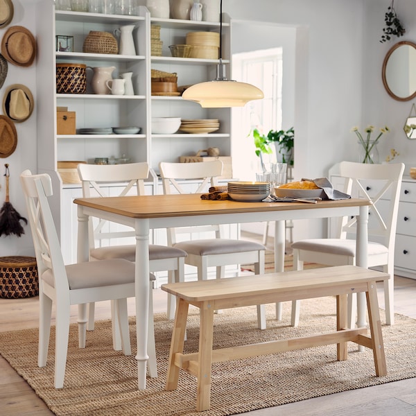 IKEA INGOLF chair White / Hallarp Beige, Ikea Ireland | 9245VMEUH