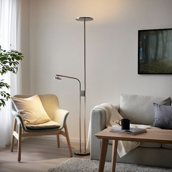 IKEA ISJAKT LED floor uplighter/reading lamp, dimmable/nickel plated, 71 in, Ikea Ireland | 2786ZNVSG
