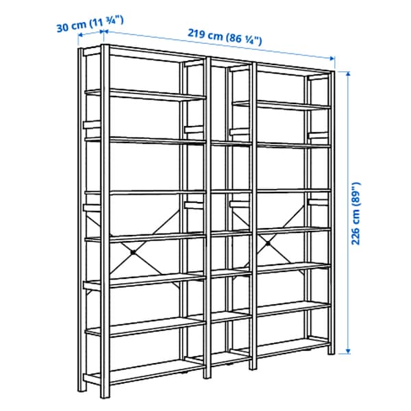 IKEA IVAR 3 section shelving unit, pine, 86 1/4x11 3/4x89 in, Ikea Ireland | 0189HCWBA