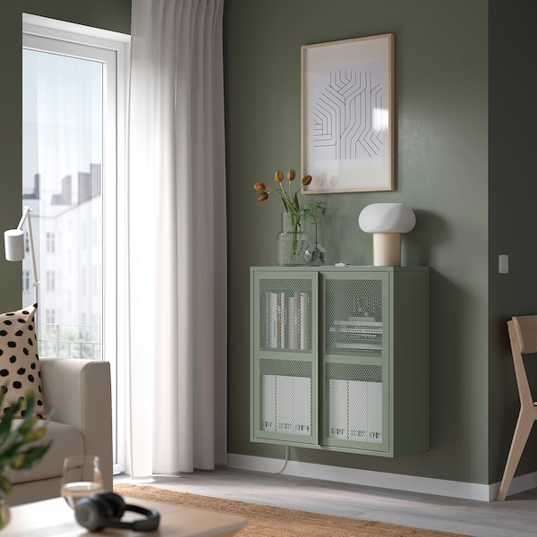IKEA IVAR cabinet with doors, 31 1/2x32 5/8 in Gray / Green Mesh, Ikea Ireland | 2549LZDFU