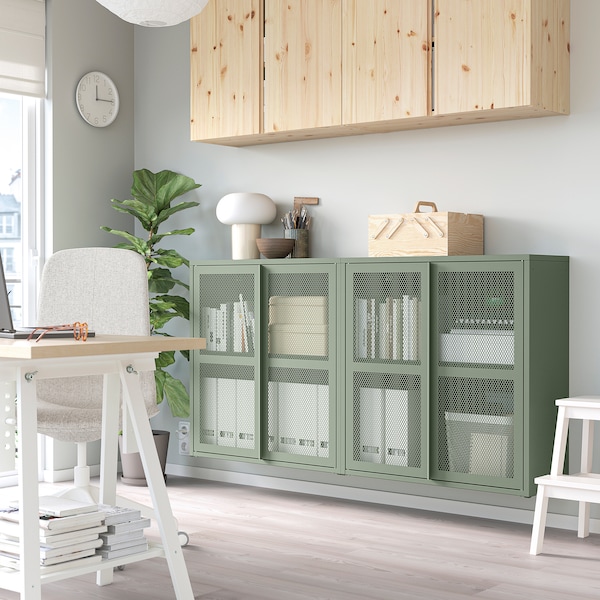 IKEA IVAR cabinet with doors, 63x11 3/4x32 5/8 in Gray / Green Mesh, Ikea Ireland | 2571SNFQA