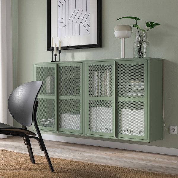 IKEA IVAR cabinet with doors, 63x11 3/4x32 5/8 in Gray / Green Mesh, Ikea Ireland | 2571SNFQA