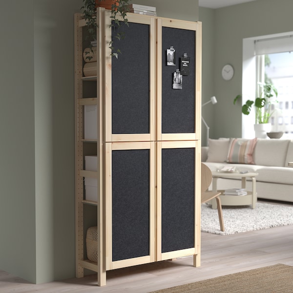 IKEA IVAR shelf unit with doors, pine/felt, 35x11 3/4x70 1/2 in, Ikea Ireland | 5423IFOCP