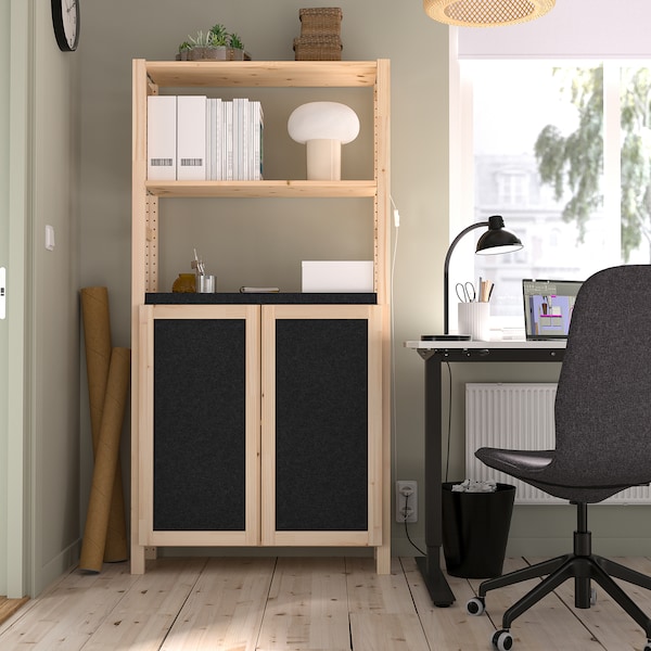 IKEA IVAR shelf unit with doors, pine/felt, 35x11 3/4x70 1/2 in, Ikea Ireland | 2487OEXBP