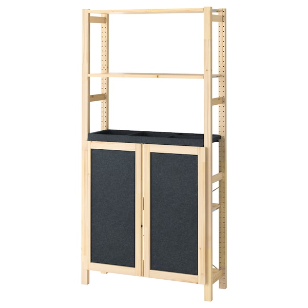 IKEA IVAR shelf unit with doors, pine/felt, 35x11 3/4x70 1/2 in, Ikea Ireland | 2487OEXBP