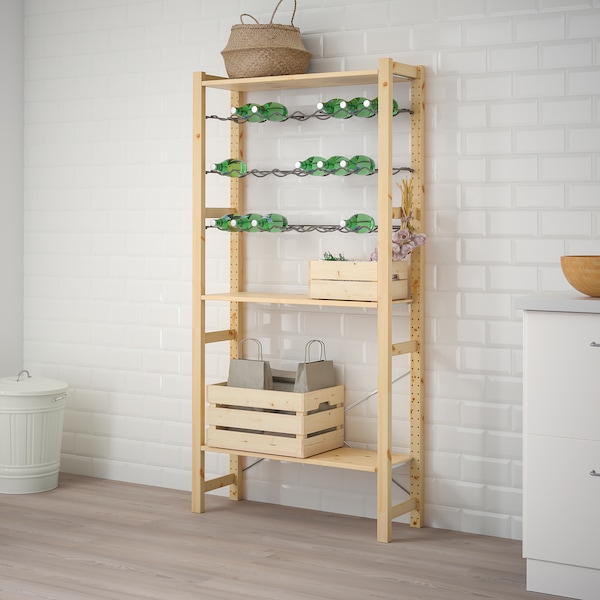 IKEA IVAR shelving unit with bottle racks, pine/gray, 35x11 3/4x70 1/2 in, Ikea Ireland | 3816NWYFM