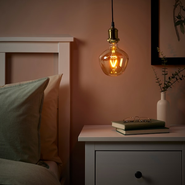 IKEA JÄLLBY / MOLNART pendant lamp with LED bulb, brass plated Bell / Shaped Brown Clear Glass, Ikea Ireland | 3948VHULD
