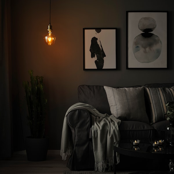 IKEA JÄLLBY / MOLNART pendant lamp with LED bulb, brass plated Bell / Shaped Brown Clear Glass, Ikea Ireland | 3948VHULD