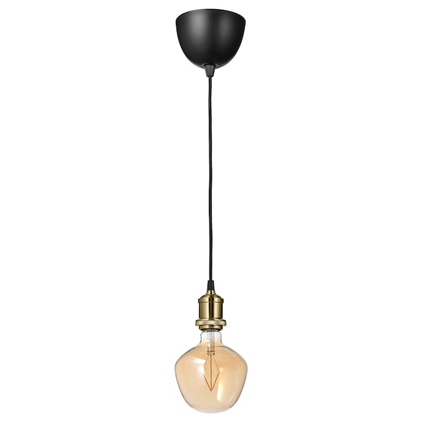 IKEA JÄLLBY / MOLNART pendant lamp with LED bulb, brass plated Bell / Shaped Brown Clear Glass, Ikea Ireland | 3948VHULD