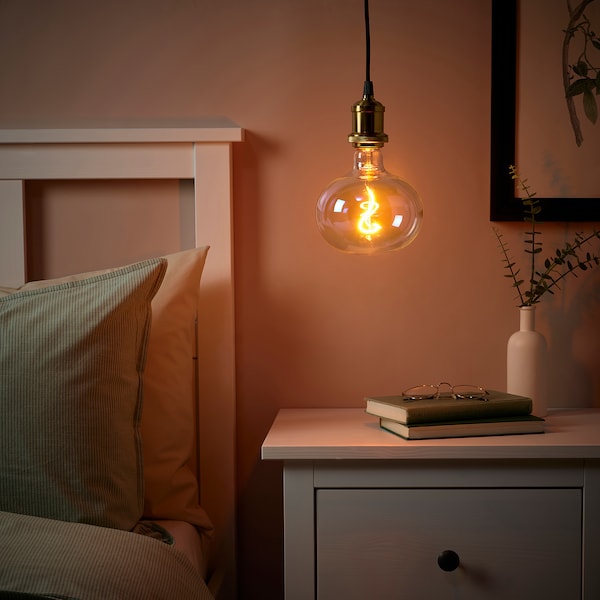 IKEA JÄLLBY / MOLNART pendant lamp with LED bulb, brass plated Ellipse Shaped Multicolor, Ikea Ireland | 6873AKNGH