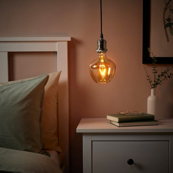 IKEA JÄLLBY / MOLNART pendant lamp with LED bulb Nickel Plated / Bell / Shaped Brown Clear Glass, Ikea Ireland | 5421WUVDS
