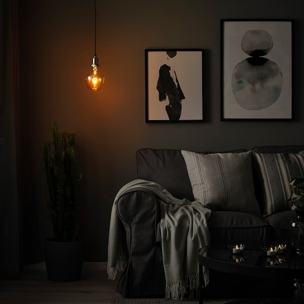 IKEA JÄLLBY / MOLNART pendant lamp with LED bulb Nickel Plated / Bell / Shaped Brown Clear Glass, Ikea Ireland | 5421WUVDS