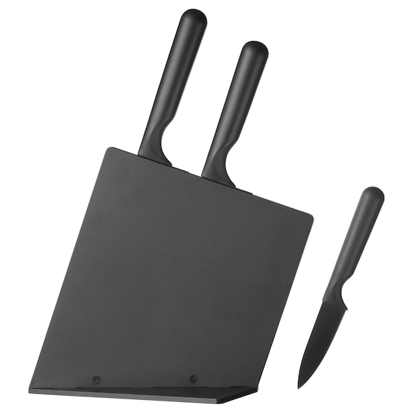 IKEA JÄMFÖRA Knife block with 3 knives, black, Ikea Ireland | 9674SBLQH