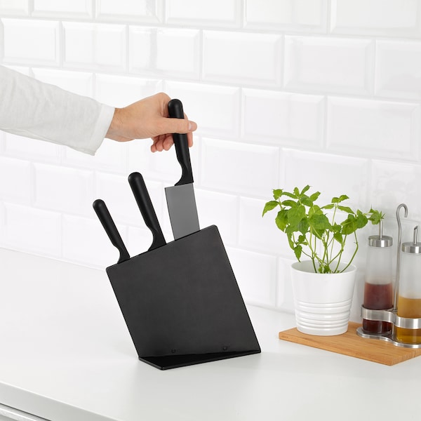 IKEA JÄMFÖRA Knife block with 3 knives, black, Ikea Ireland | 9674SBLQH