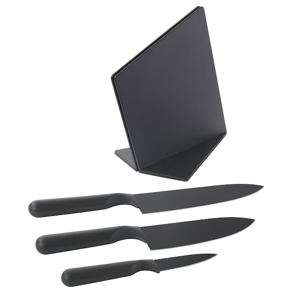 IKEA JÄMFÖRA Knife block with 3 knives, black, Ikea Ireland | 9674SBLQH