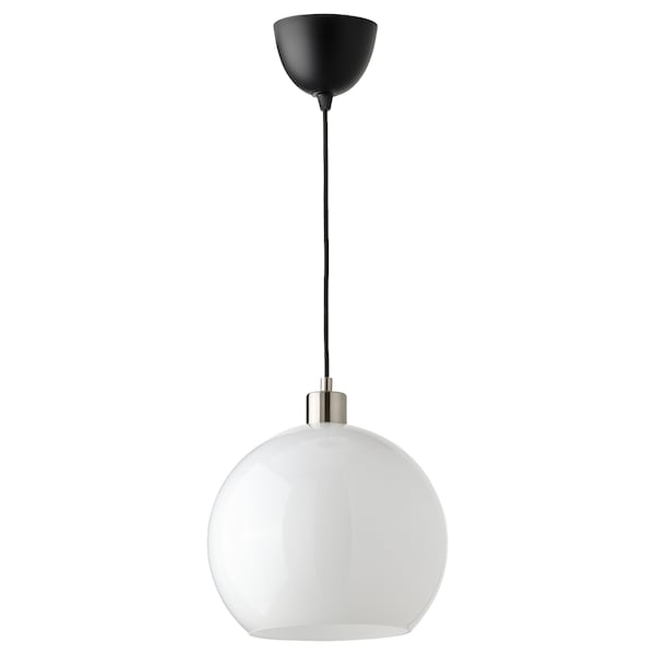 IKEA JÄRPLIDEN pendant lamp, white glass/nickel plated, 12 in, Ikea Ireland | 3789TOUPZ