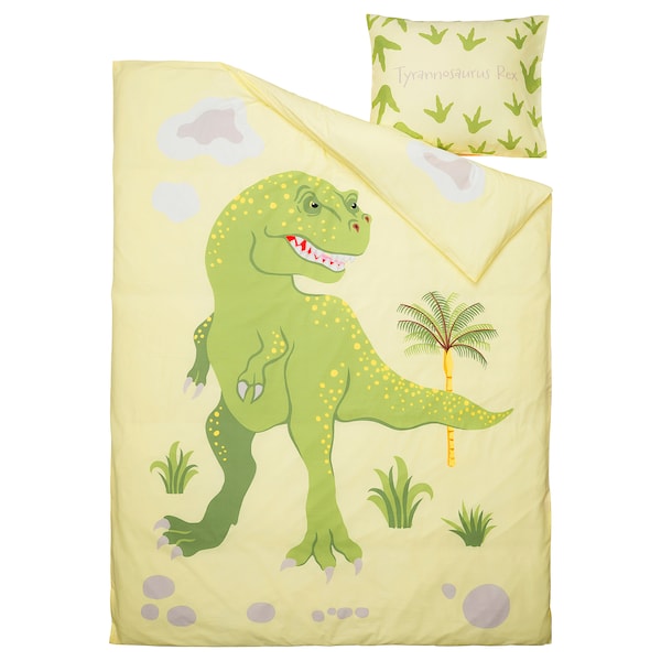 IKEA JÄTTELIK duvet cover and pillowcase(s), Twin Tyrannosaurus Rex / Triceratops / Yellow, Ikea Ireland | 7216UXTCV