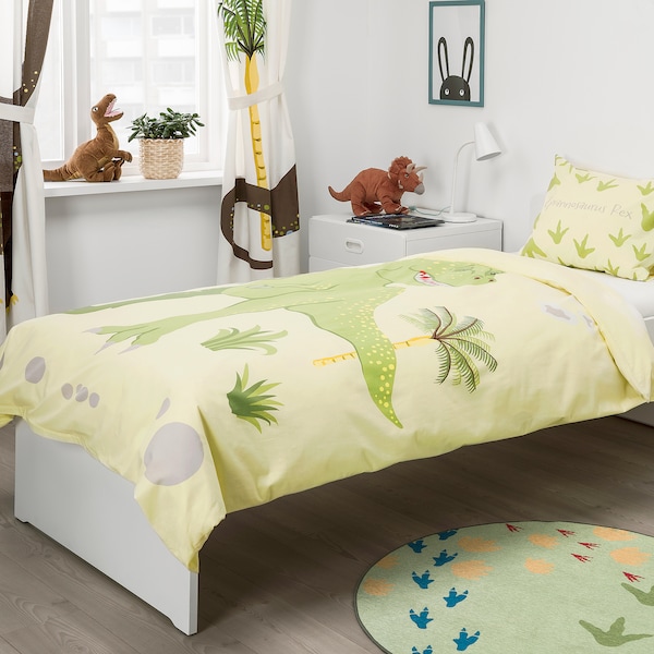IKEA JÄTTELIK duvet cover and pillowcase(s), Twin Tyrannosaurus Rex / Triceratops / Yellow, Ikea Ireland | 7216UXTCV