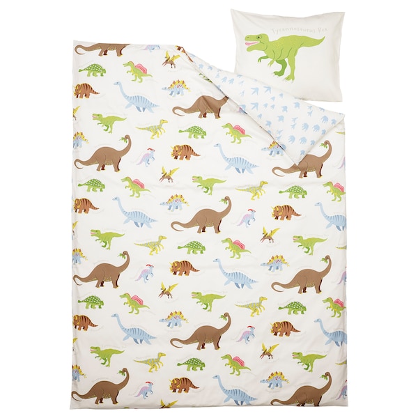 IKEA JÄTTELIK duvet cover and pillowcase(s), Dinosaurs/white, Twin, Ikea Ireland | 1908XRNEI