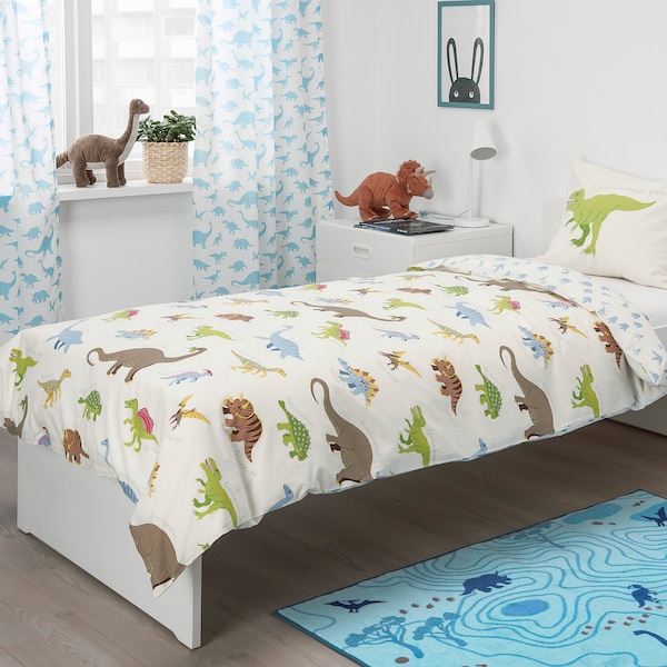 IKEA JÄTTELIK duvet cover and pillowcase(s), Dinosaurs/white, Twin, Ikea Ireland | 1908XRNEI