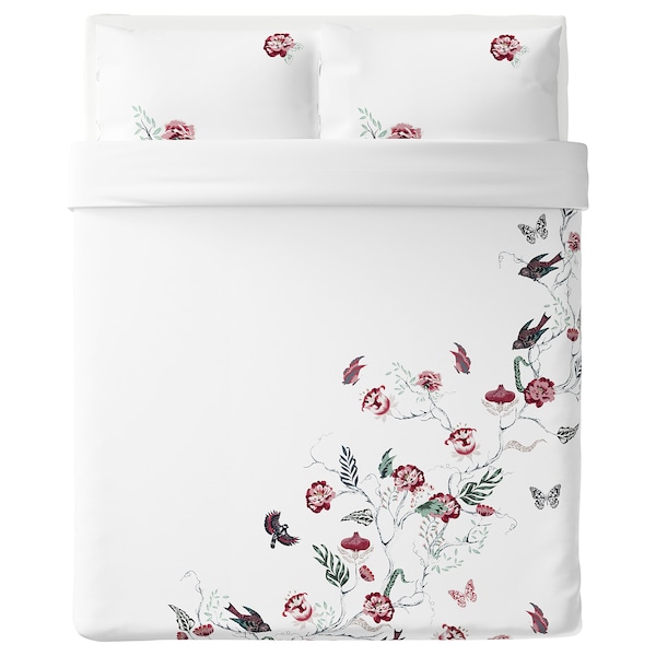 IKEA JÄTTELILJA duvet cover and pillowcase(s), Full/Queen (Double/Queen) White / Floral Patterned, Ikea Ireland | 1534MQTHZ